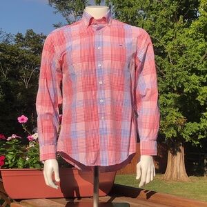 Mens Vineyard Vines Plaid Button Down Shirt S Red and Blue Casual